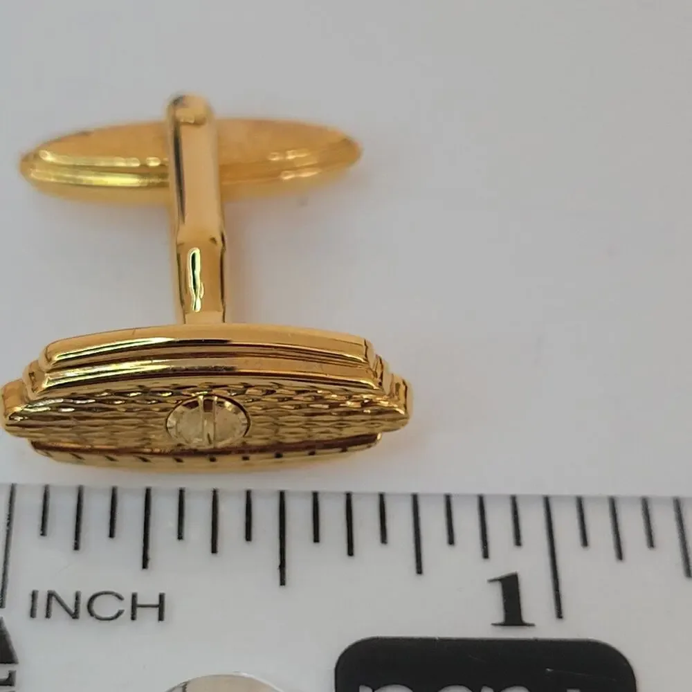 Dunhill D Cufflinks Gold Tone Logo‎ Oval Designer Logo Vintage Retro Geometric